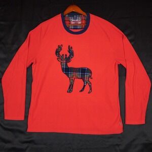 Eddie Bauer Sleepwear Mens XL Red Plaid Stag Waffle Knit Pajama Top